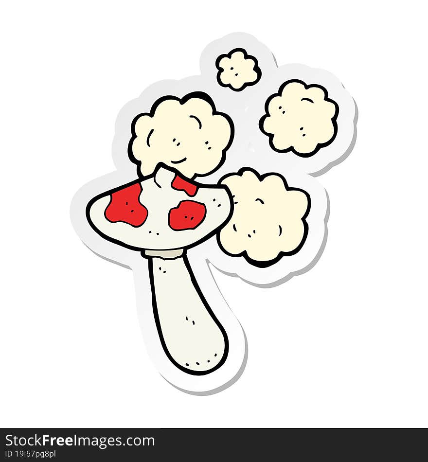 sticker of a cartoon toadstool mushroom