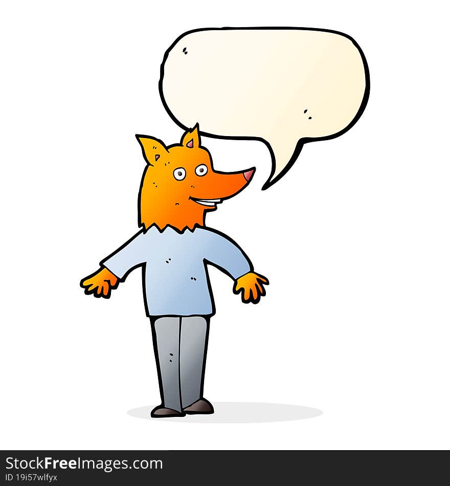 Cartoon Happy Fox Man With Speech Bubble