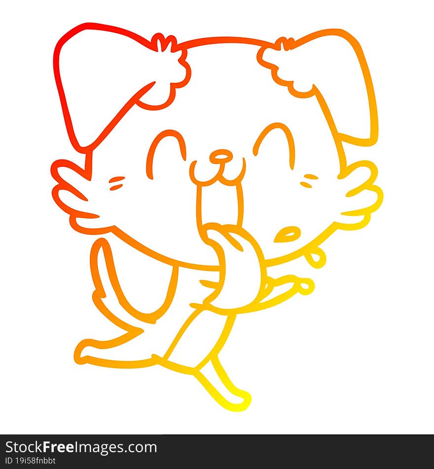 warm gradient line drawing cartoon panting dog running