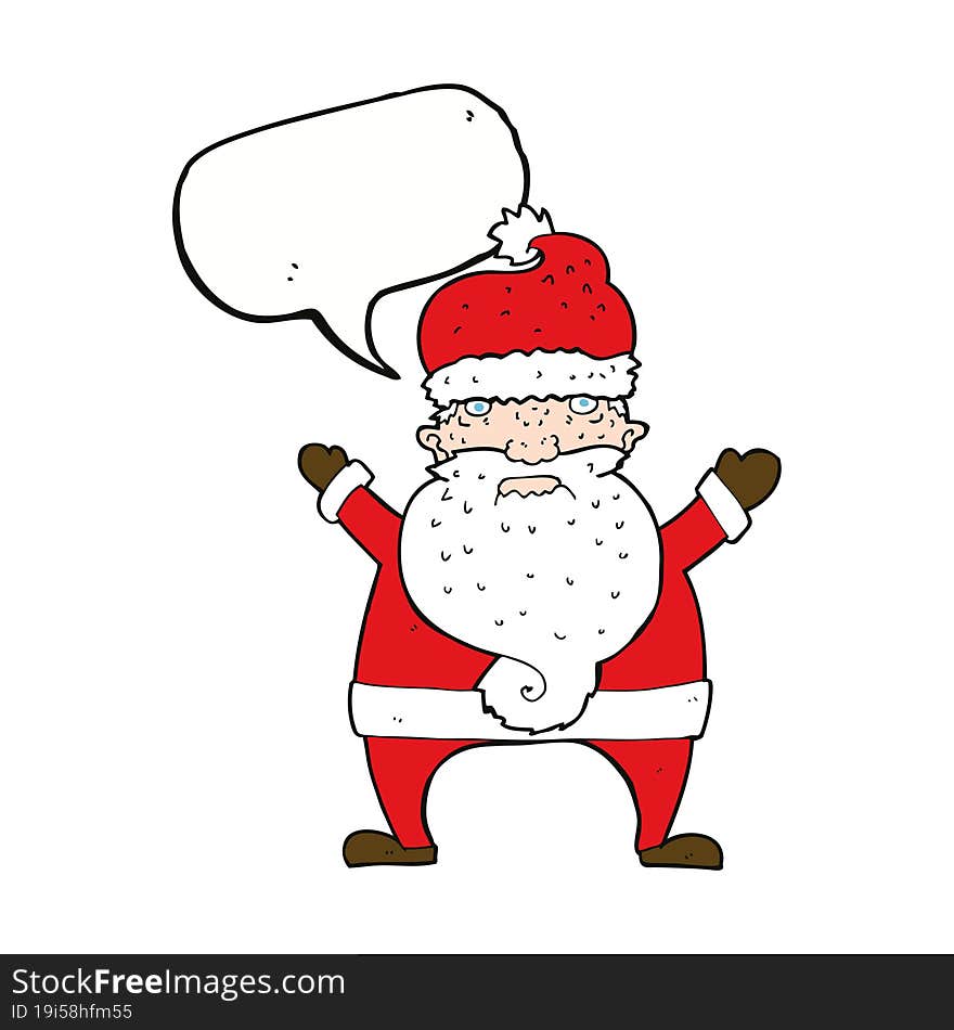 cartoon ugly santa claus with speech bubble