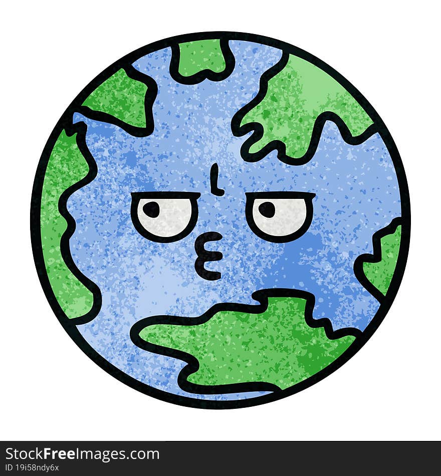 retro grunge texture cartoon planet earth