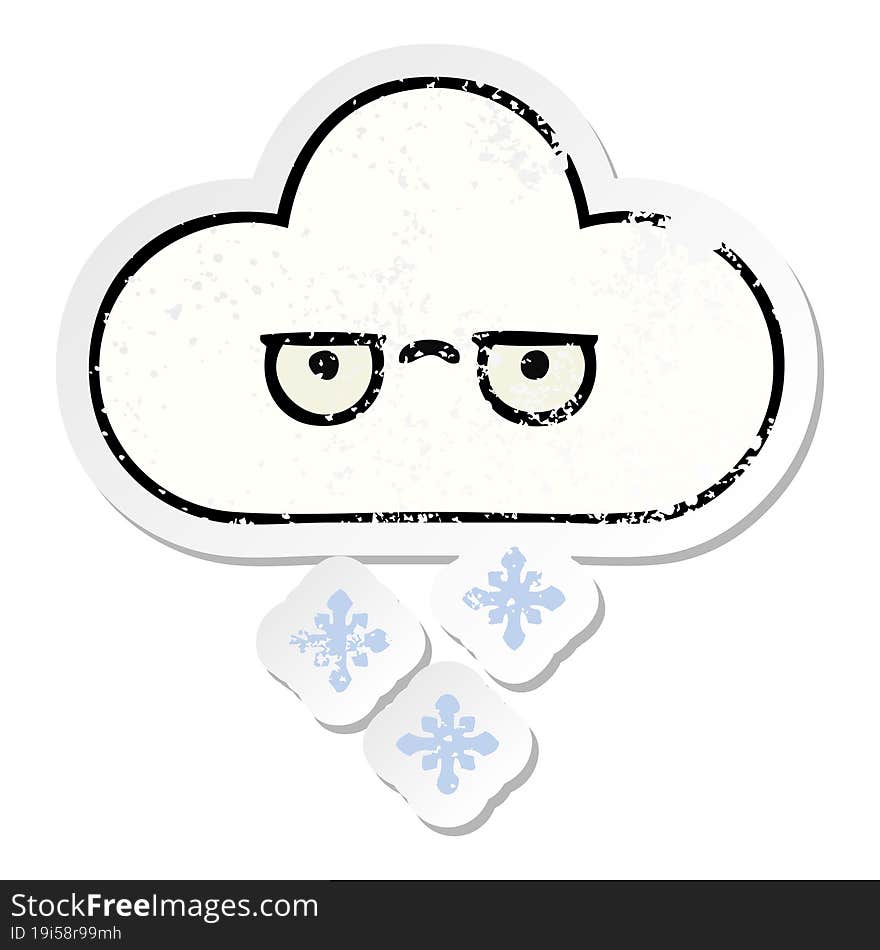 Distressed Sticker Of A Cute Cartoon Snow Cloud