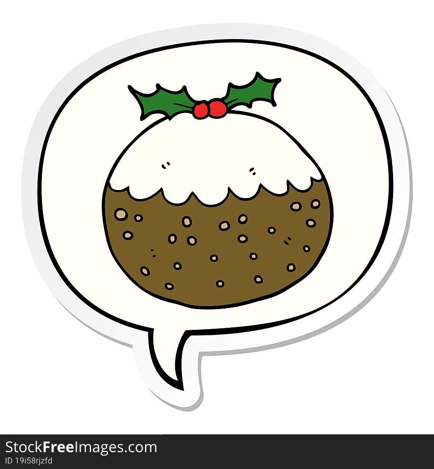 cartoon christmas pudding and speech bubble sticker