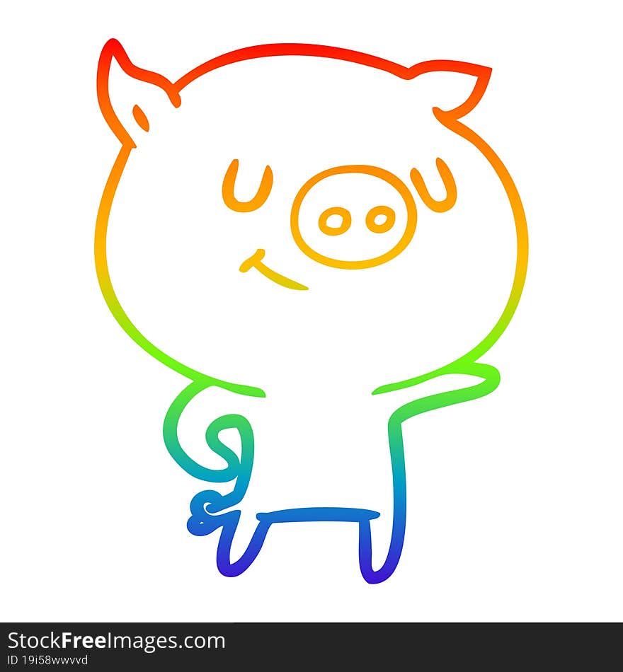 rainbow gradient line drawing happy cartoon pig