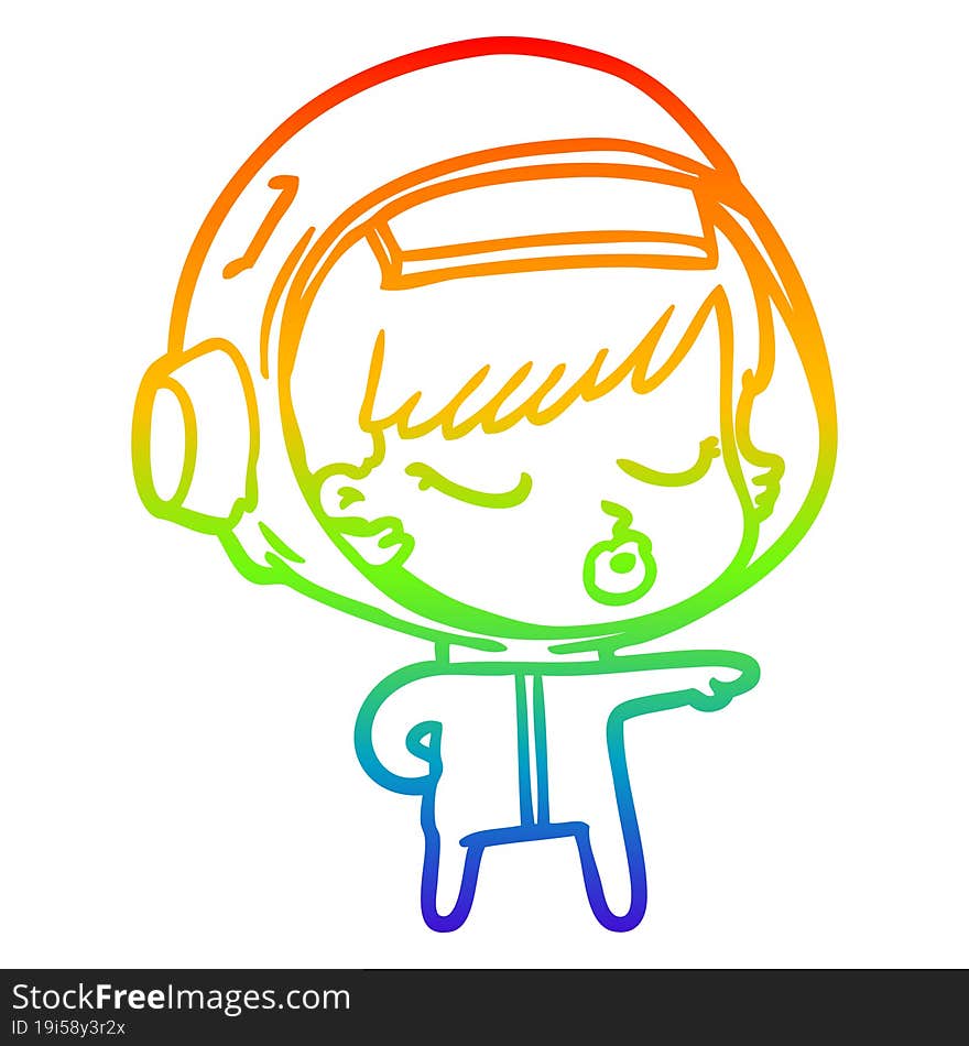 rainbow gradient line drawing cartoon pretty astronaut girl pointing the way