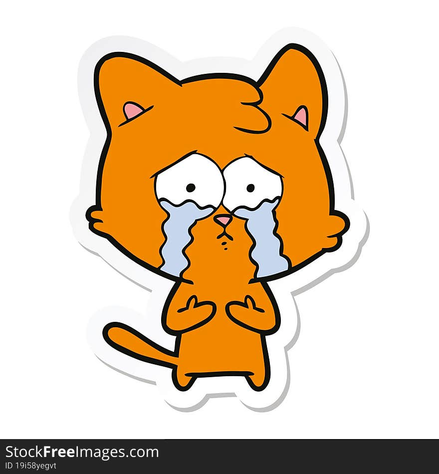 sticker of a cat crying cartoon