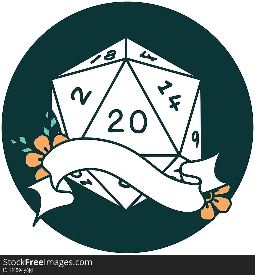 natural twenty D20 dice roll icon