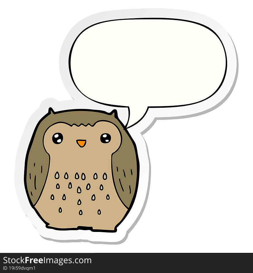 cute cartoon owl and speech bubble sticker