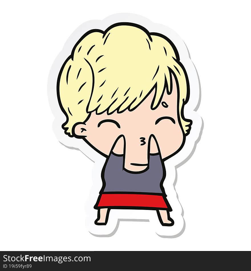 Sticker Of A Cartoon Woman Thinking