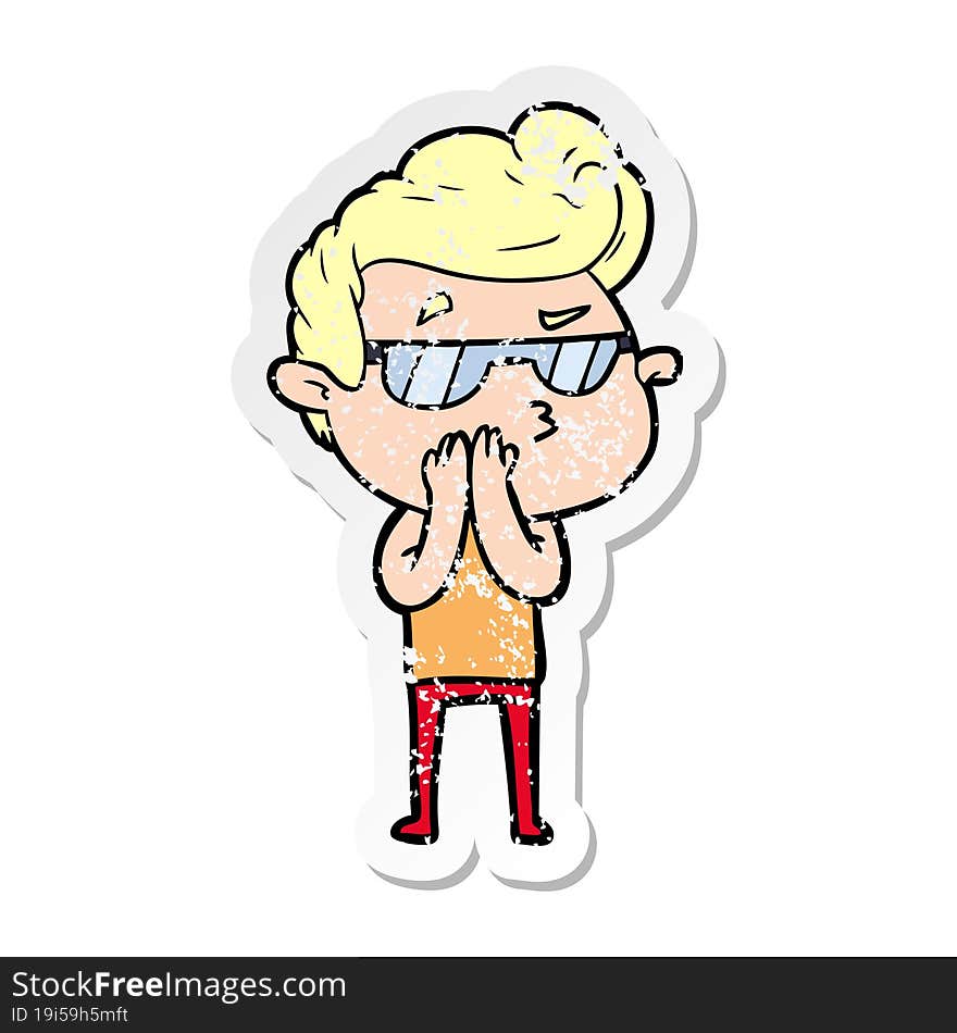 distressed sticker of a cartoon cool guy