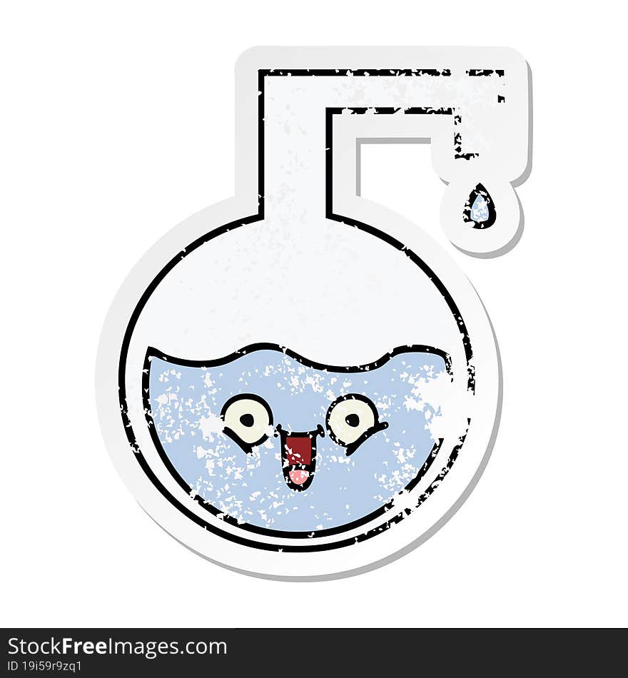 distressed sticker of a cute cartoon science bottle