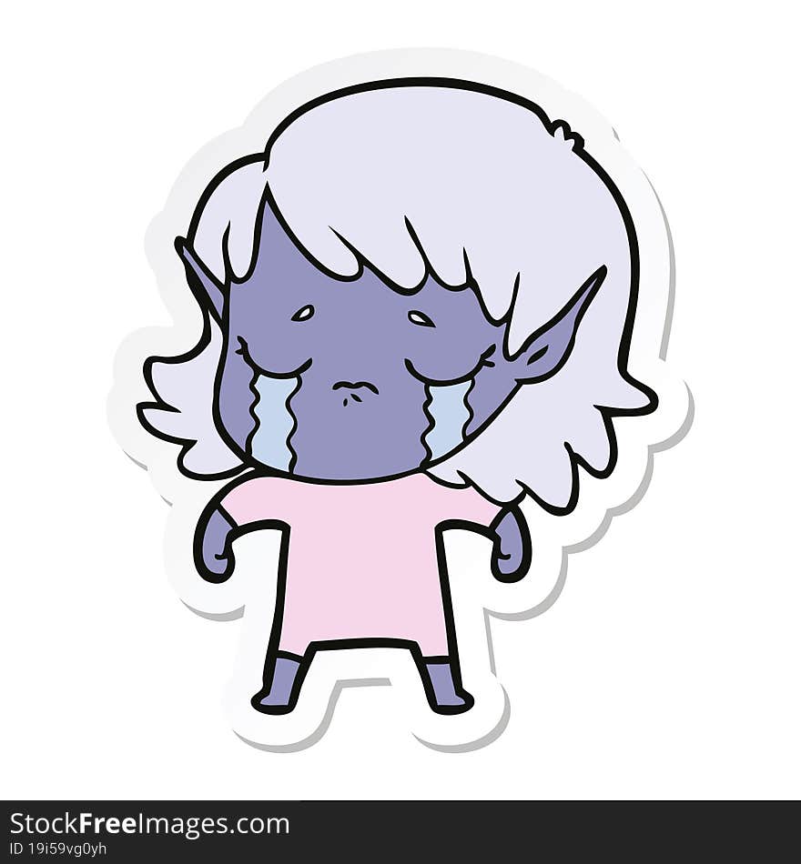 sticker of a cartoon crying elf girl