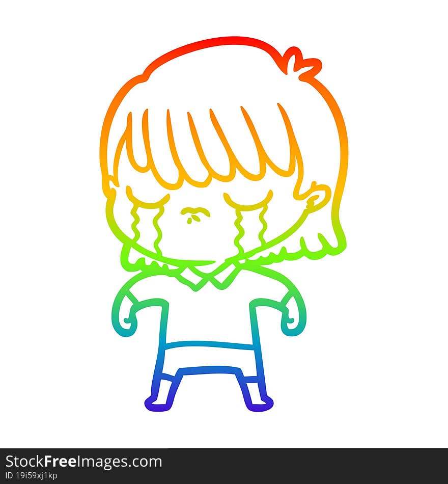 rainbow gradient line drawing of a cartoon woman crying