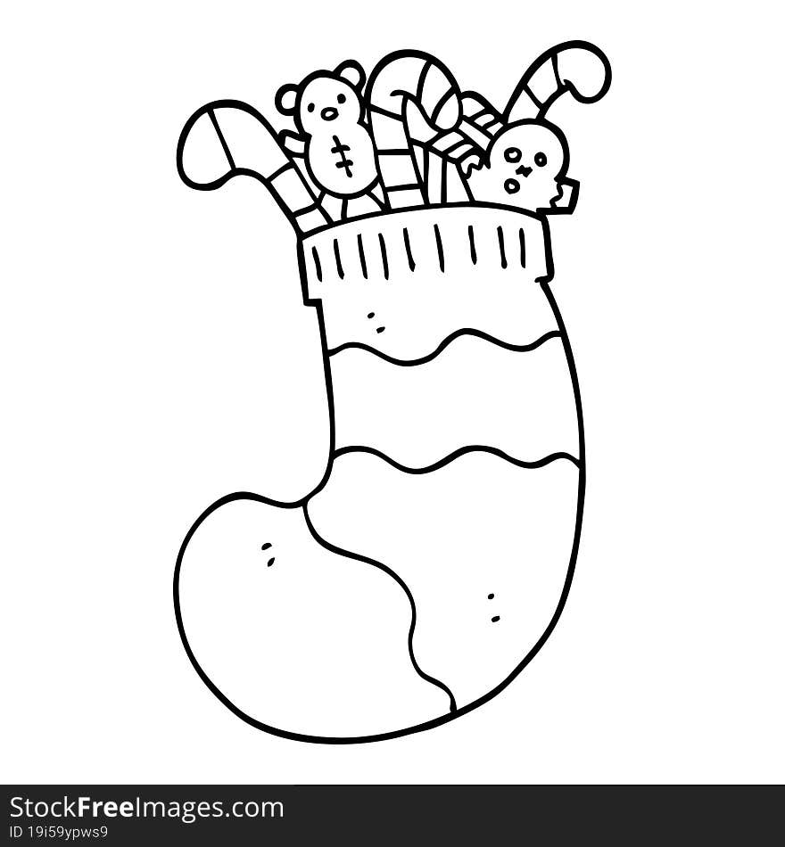 line drawing cartoon christmas stocking