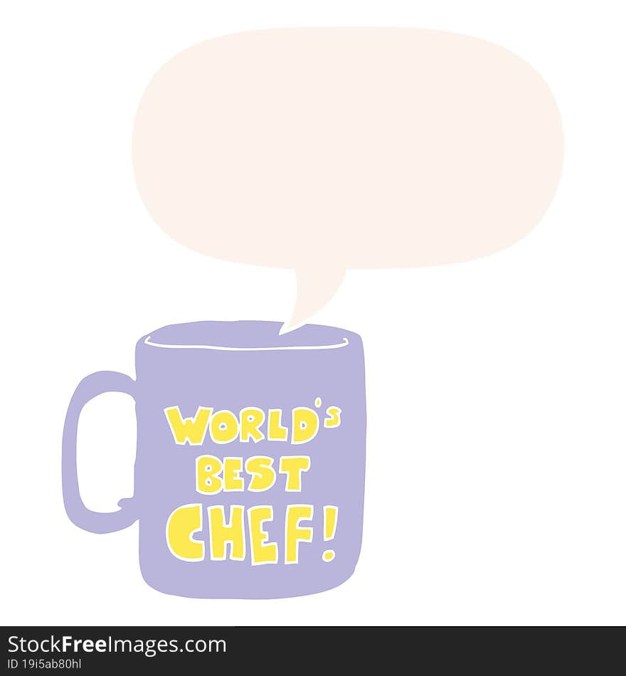 worlds best chef mug and speech bubble in retro style