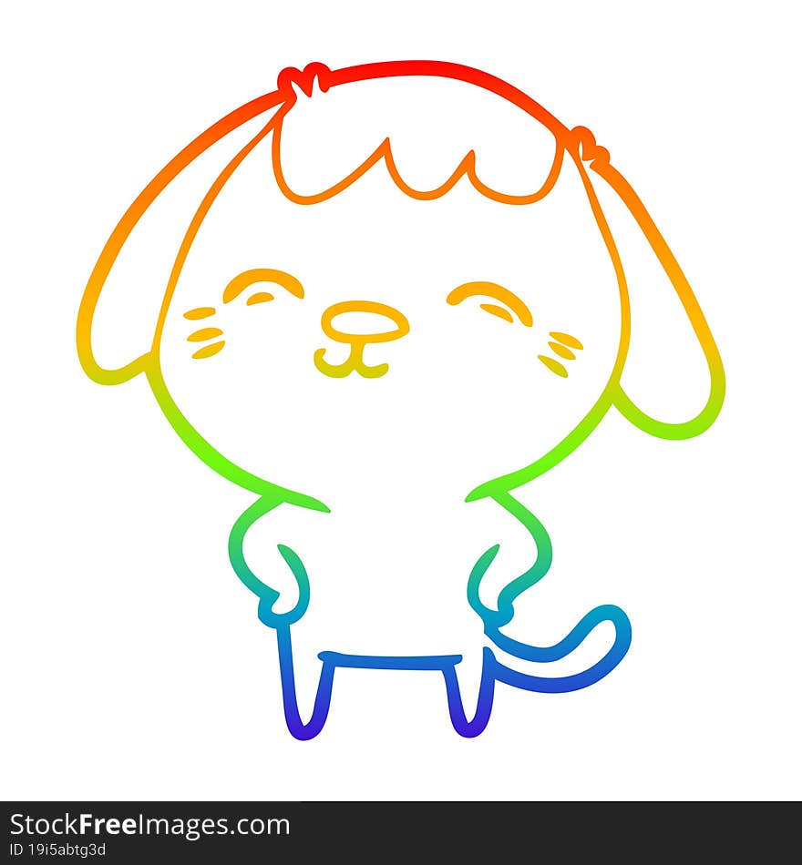 rainbow gradient line drawing of a happy cartoon dog