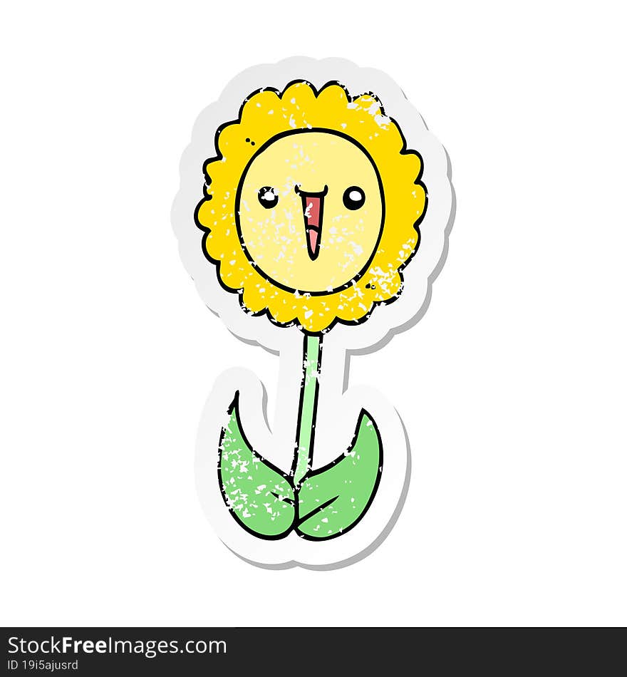 distressed sticker of a cartoon flower