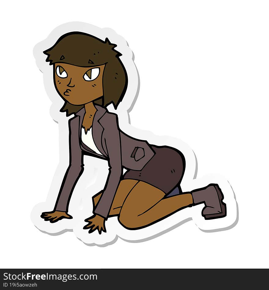 Sticker Of A Cartoon Woman On Hands And Knees