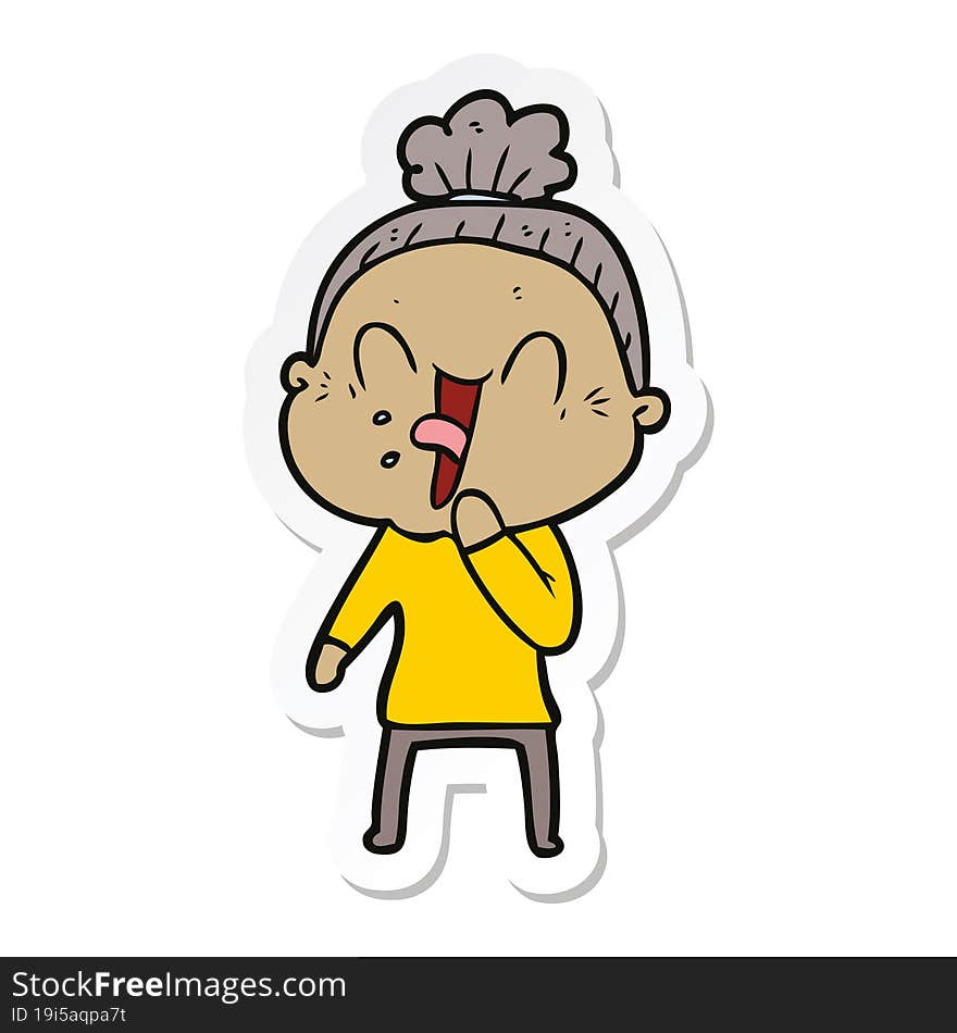 sticker of a cartoon happy old woman