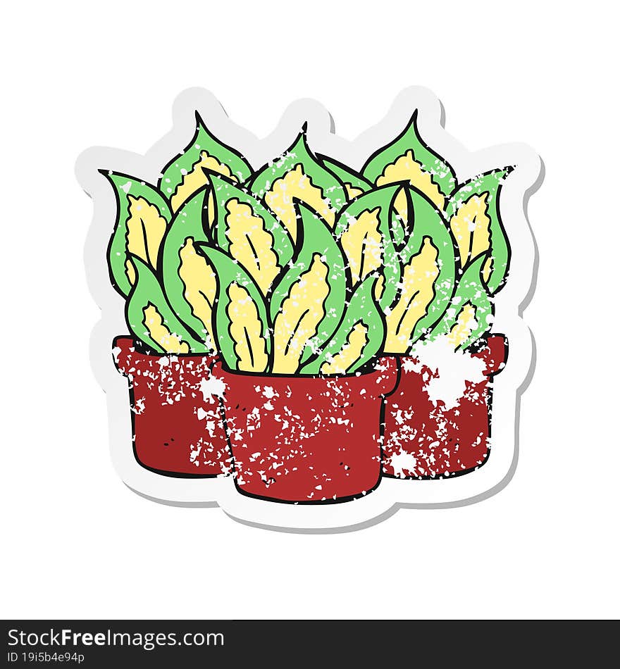 Retro Distressed Sticker Of A Cartoon House Plants