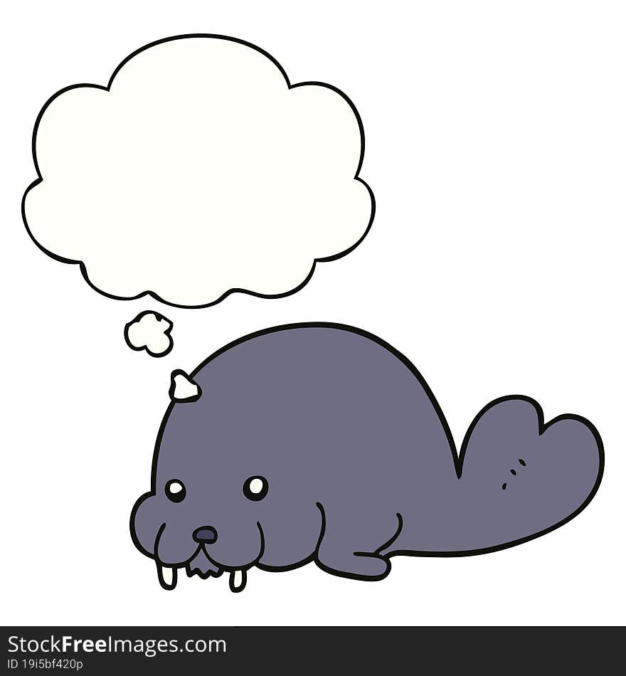 Cute Cartoon Walrus And Thought Bubble