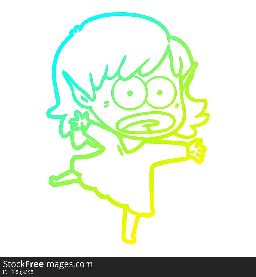 cold gradient line drawing cartoon shocked elf girl