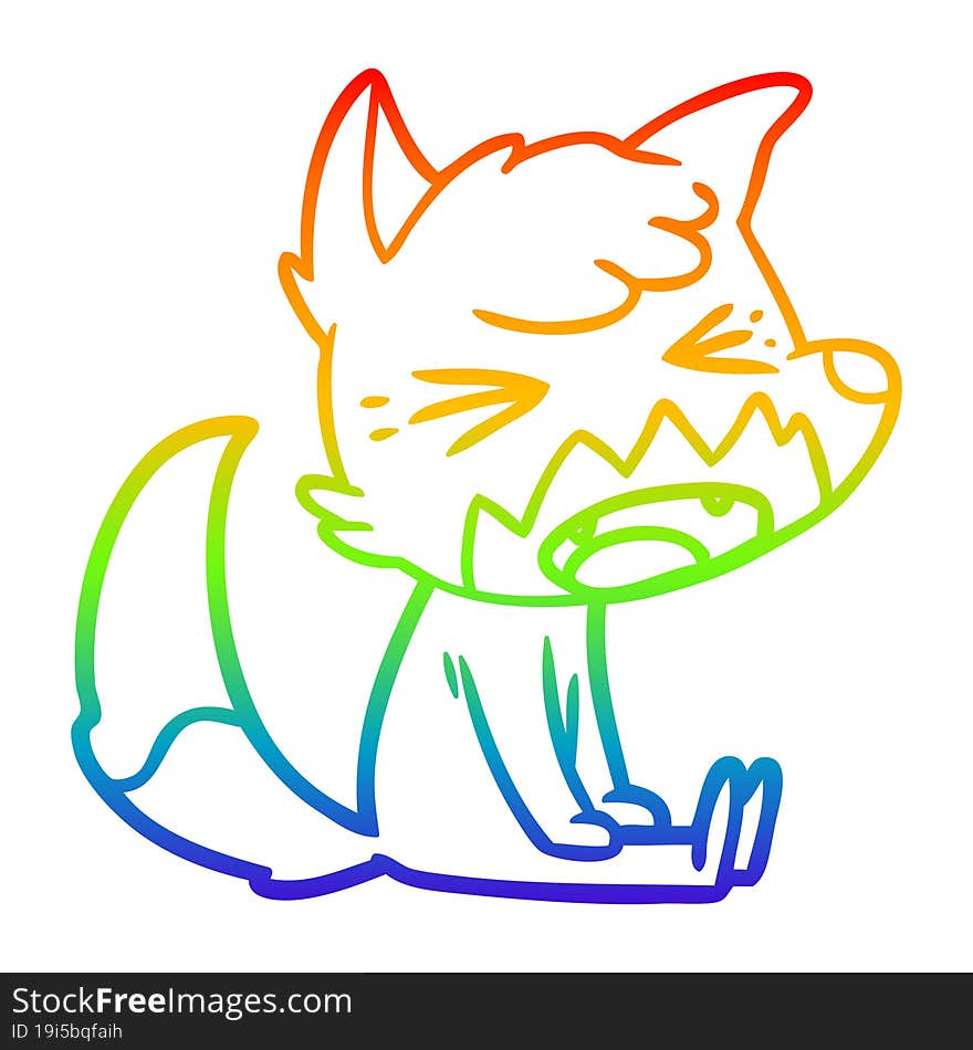 rainbow gradient line drawing angry cartoon fox sitting