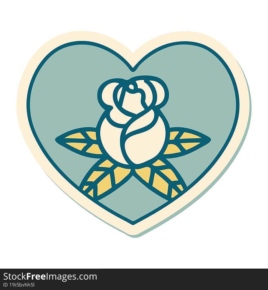 sticker of tattoo in traditional style of a heart and flowers. sticker of tattoo in traditional style of a heart and flowers