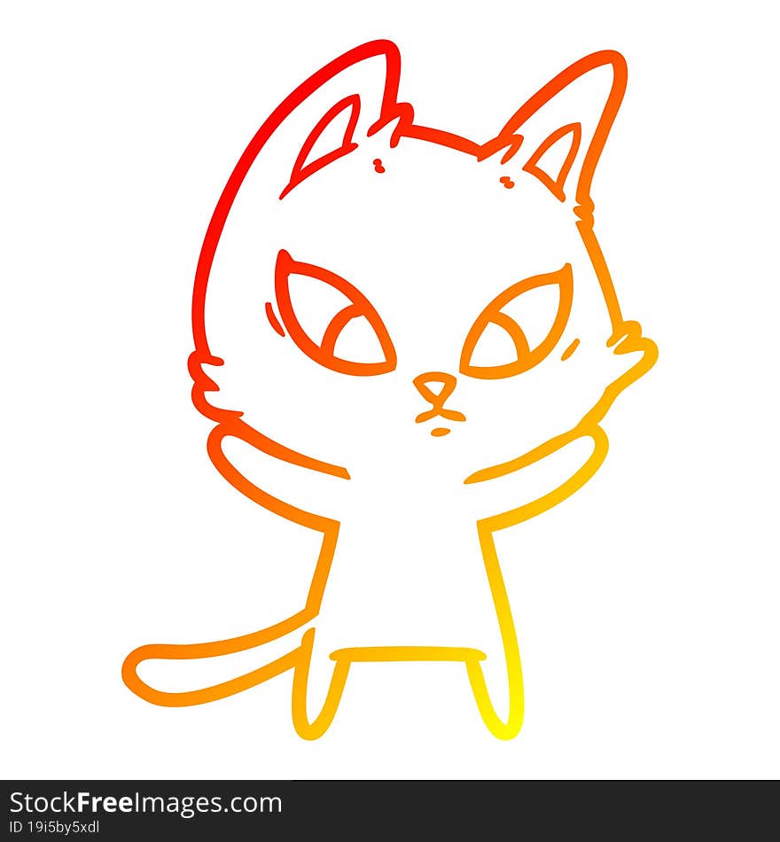 warm gradient line drawing confused cartoon cat