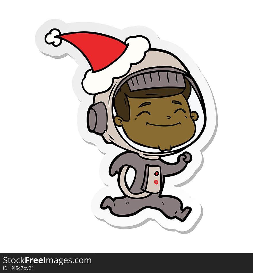 Happy Sticker Cartoon Of A Astronaut Wearing Santa Hat