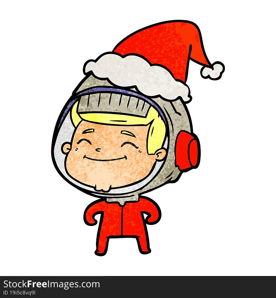 happy textured cartoon of a astronaut wearing santa hat