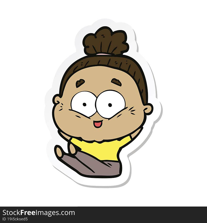 sticker of a cartoon happy old woman