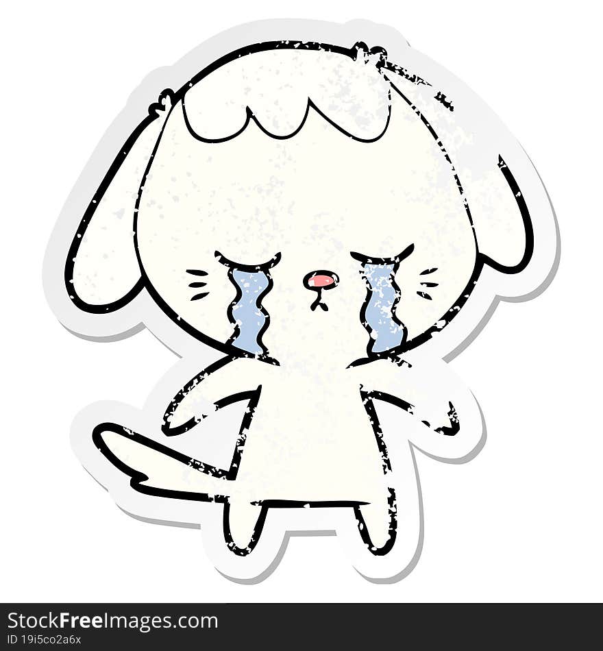 distressed sticker of a cartoon crying dog