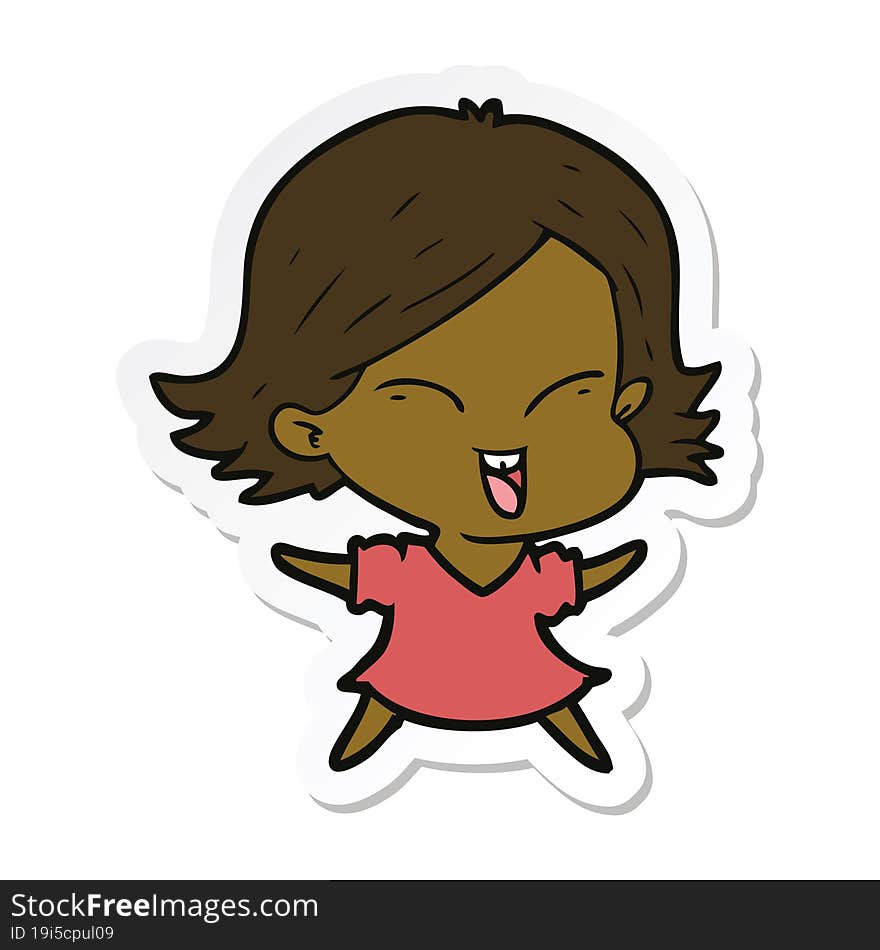 sticker of a happy cartoon girl