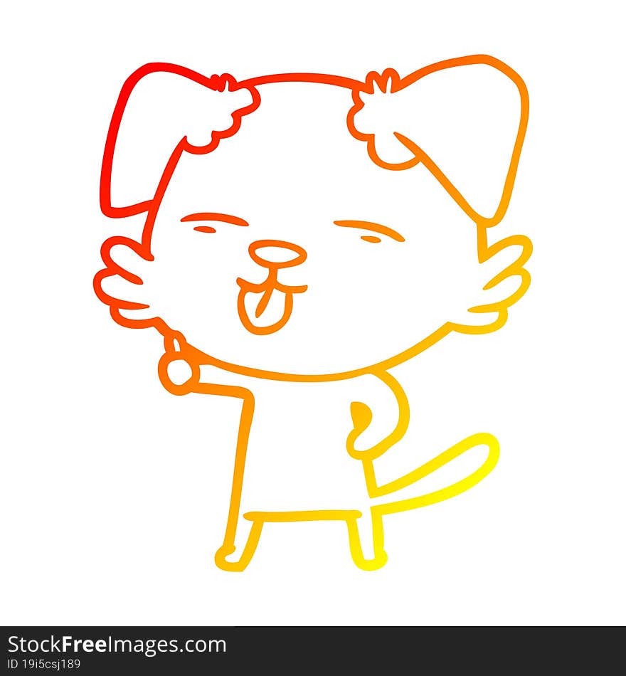 Warm Gradient Line Drawing Cartoon Dog Sticking Out Tongue