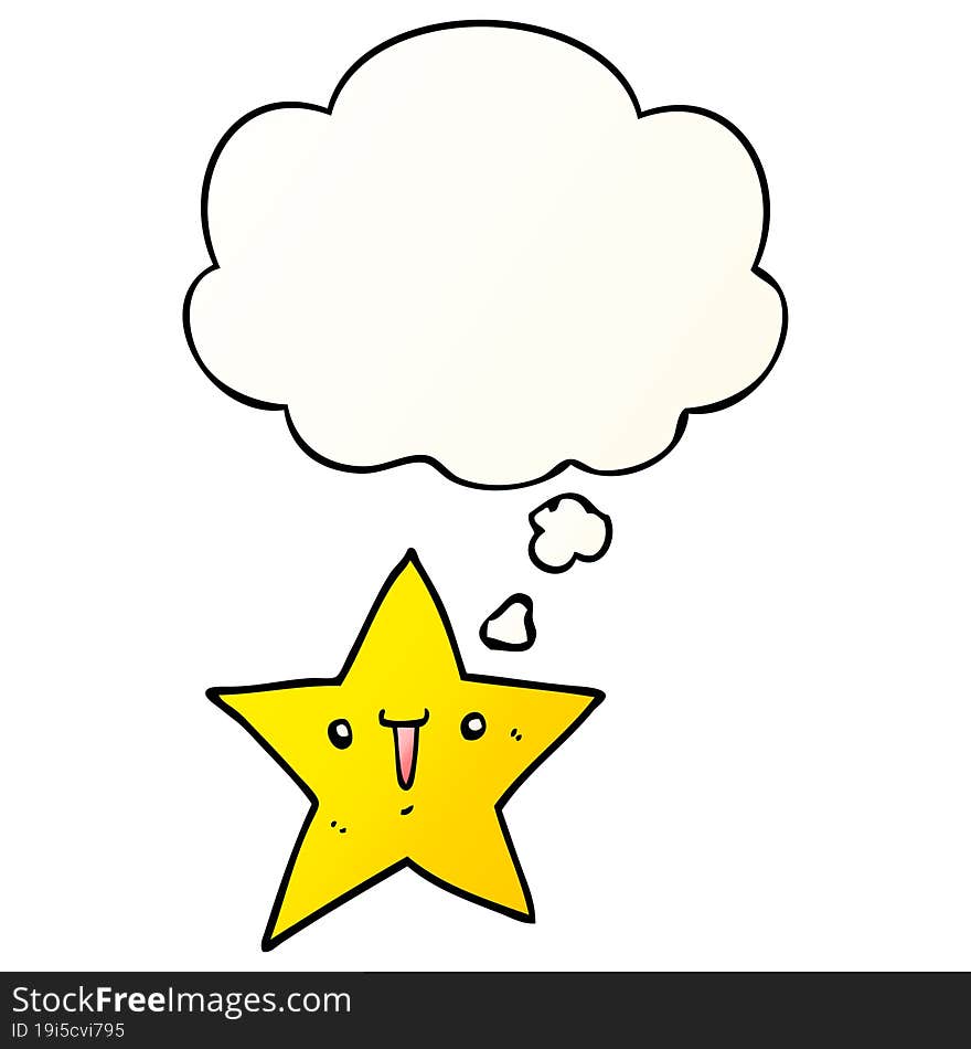 cute cartoon star and thought bubble in smooth gradient style