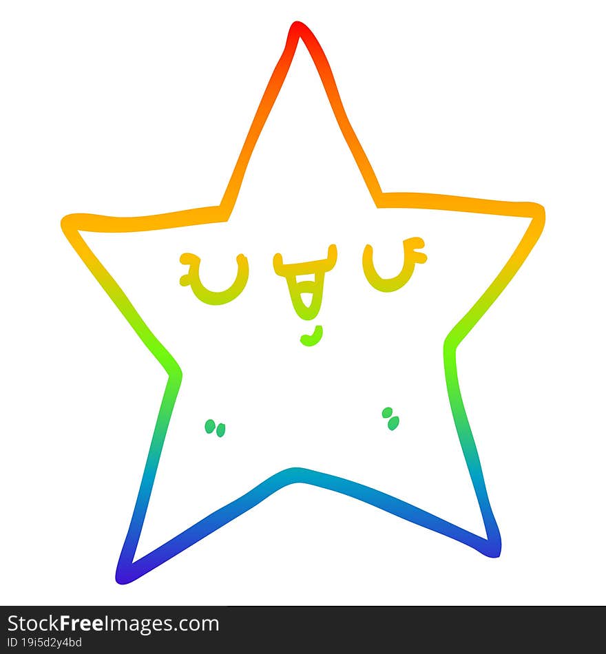 Rainbow Gradient Line Drawing Cartoon Star