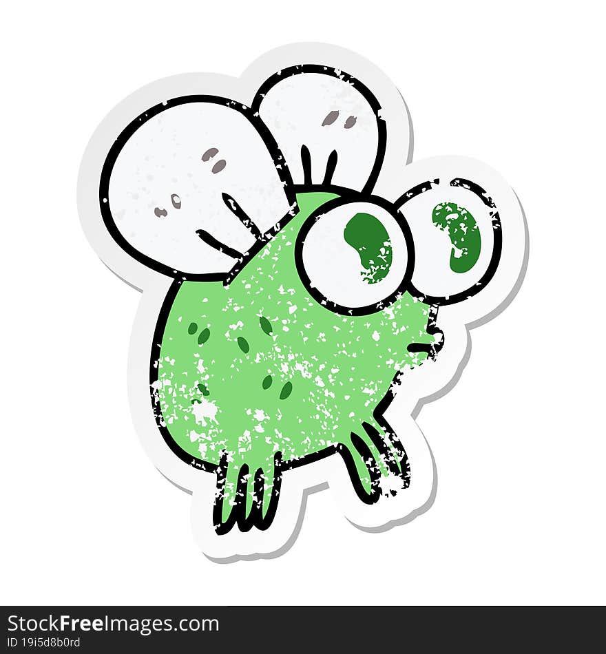 distressed sticker of a quirky hand drawn cartoon fly