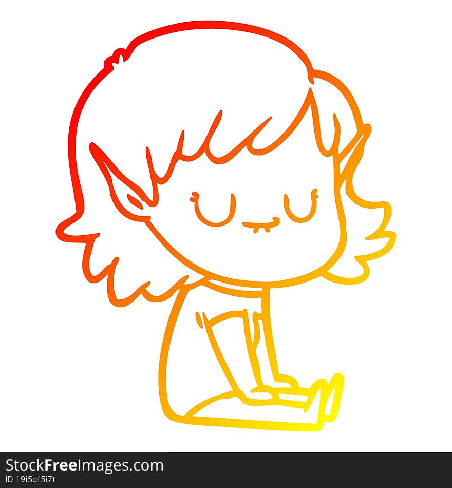 warm gradient line drawing happy cartoon elf girl