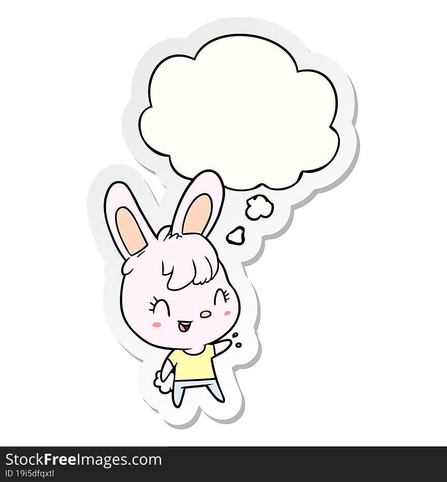 cartoon rabbit and thought bubble as a printed sticker