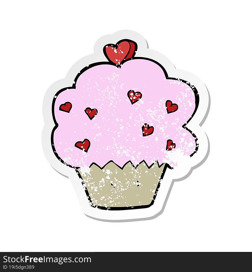 retro distressed sticker of a cartoon cupcake