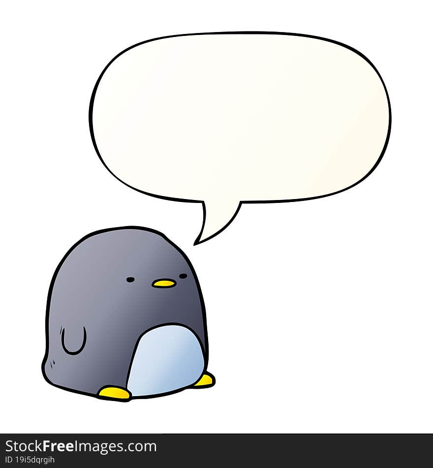 cute cartoon penguin and speech bubble in smooth gradient style