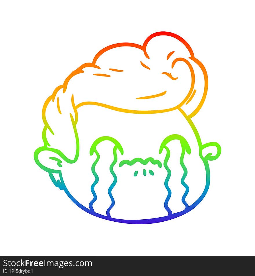 rainbow gradient line drawing of a cartoon crying boy