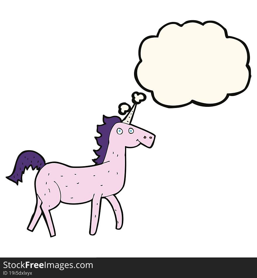 cartoon unicorn with thought bubble