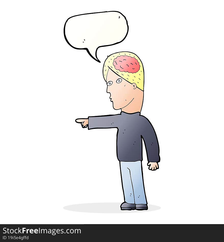 cartoon clever man pointing with speech bubble