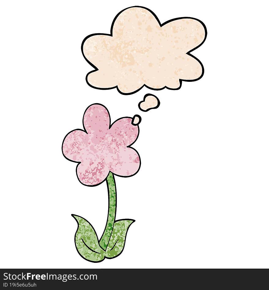 cute cartoon flower and thought bubble in grunge texture pattern style