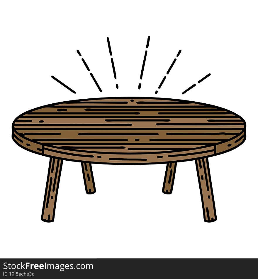 illustration of a traditional tattoo style wood table