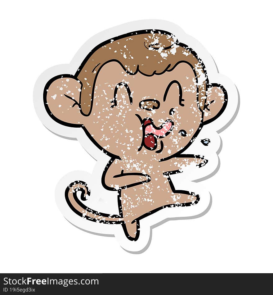 distressed sticker of a crazy cartoon monkey dancing