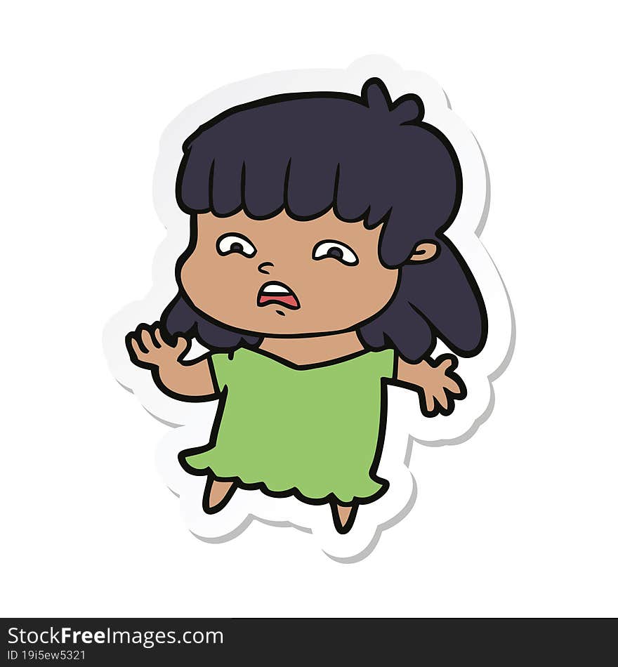 sticker of a cartoon worried woman