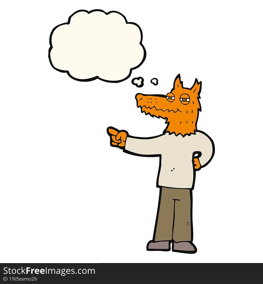 Cartoon Pointing Fox Man With Thought Bubble